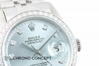 Mens Rolex Diamond Datejust 18K White Gold & Stainless Steel Ice Blue Dial Watch 3