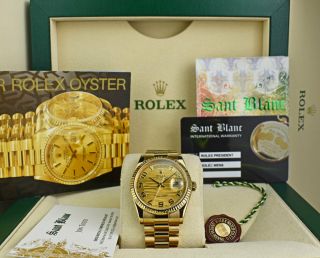 Rolex 18kt Gold Day Date President Champagne Wave Fat Buckle 118238 Sant Blanc
