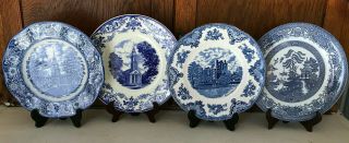 Vintage Mismatched China Dinner Plates - Blue And White