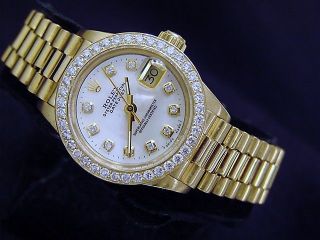 Lady Rolex Datejust 18K Yellow Gold President White MOP Diamond Dial 1ct Bezel 2
