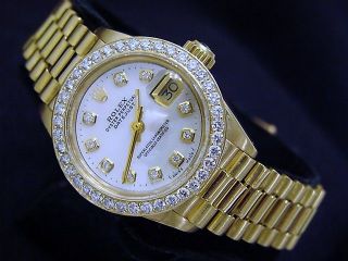 Lady Rolex Datejust 18K Yellow Gold President White MOP Diamond Dial 1ct Bezel 3