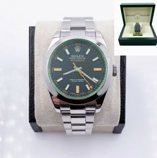 Rolex Milgauss Green Crystal Black Dial 116400 Stainless Steel