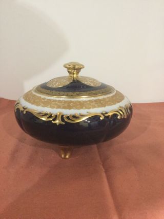 Vintage Hutschenreuther Dish With Lid Cobalt Blue And Gold