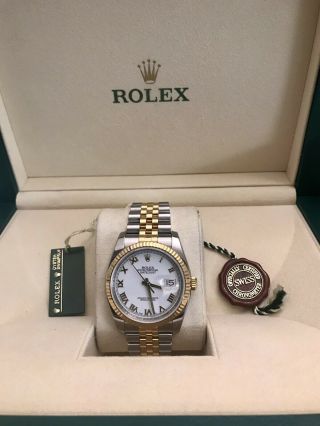 Rolex Datejust 18k Yellow Gold/steel Roman White Dial Mens Watch 116233 Jubilee