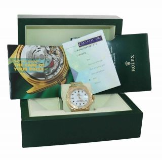 PAPERS 2005 Rolex Yacht - Master 18k Yellow Gold White Dial 16628 40mm Watch 2