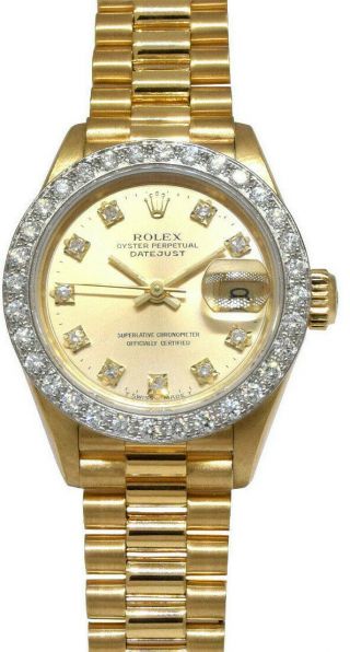 Rolex Datejust President 18k Yg Diamond Dial/bezel 26mm Ladies Watch/box L 69178