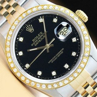 Rolex Mens Datejust Factory Diamond Dial Two - Tone Quickset Watch