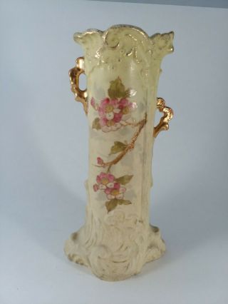 Antique 8 1/4 " G & G Teplitz Austria Vase 2 Handled Floral Gilt Cherry Blossoms?