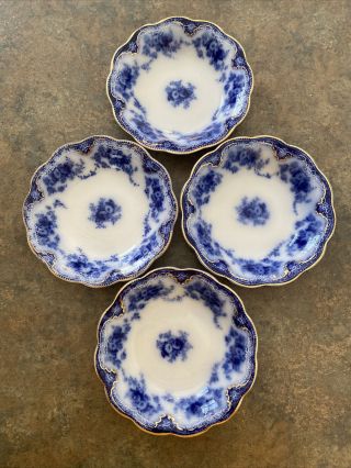 Set Of 4 Antique W.  H.  Grindley Florida Pattern Flow Blue Fruit Or Dessert Bowls