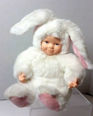 Anne Geddes White Easter Bunny Rabbit Baby Doll Plush 8 In