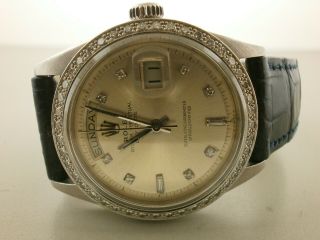 Rolex President 1804 18k White Gold 36mm Day/date Vintage W/factory Plat.  Bezel
