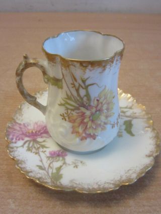 Antique M Redon,  Limoges France Fancy Porcelain Tea Chocolate / Cup & Saucer Set