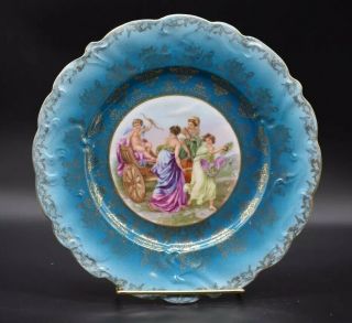 Es / Rs Prussia Prov Saxe Suhl Ladies & Cupid Blue & Gold Dinner Plate