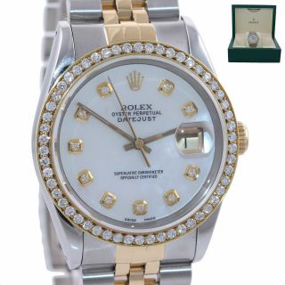 Rolex Datejust 36mm 16233 Two Tone 18k Gold Steel Jubilee Mop Diamond Watch Box