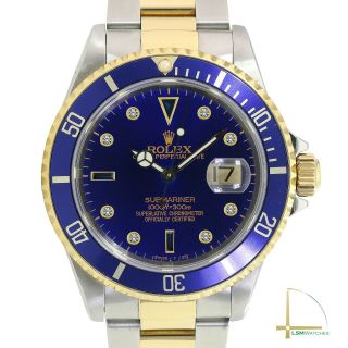 Rolex Submariner Mens Watch 18ky & Ss Blue Diamond - Sapphire Dial & Insert Oyster