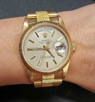 36mm ROLEX DAY DATE PRESIDENT 18K GOLD BARK DOUBLE QUICK AUTO WATCH 18248 6