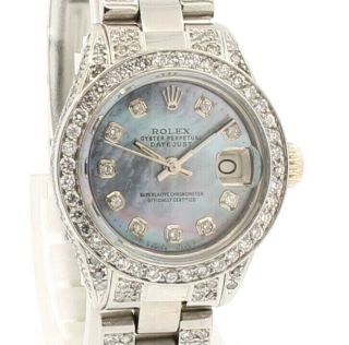 Rolex Oyster Perpetual Datejust Steel 26mm Tahitian Mop Diamonds Ladies Watch