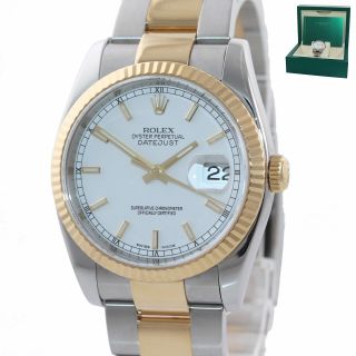 Rolex Datejust 36mm White Stick 116233 18k Two Tone Gold Oyster Watch Box