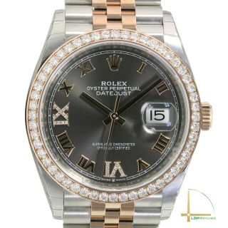 Rolex Datejust 126281 18kr/ss 36mm Grey Diamond Roman & Diamond Bezel Watch
