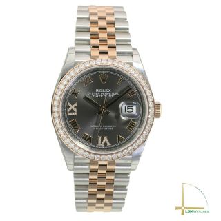 Rolex Datejust 126281 18KR/SS 36mm Grey Diamond Roman & Diamond Bezel Watch 2