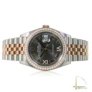 Rolex Datejust 126281 18KR/SS 36mm Grey Diamond Roman & Diamond Bezel Watch 3