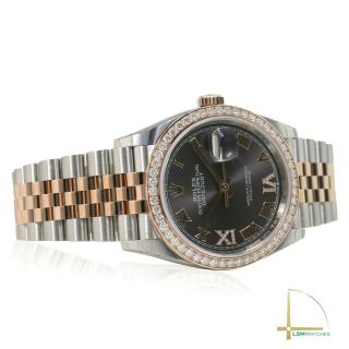 Rolex Datejust 126281 18KR/SS 36mm Grey Diamond Roman & Diamond Bezel Watch 5