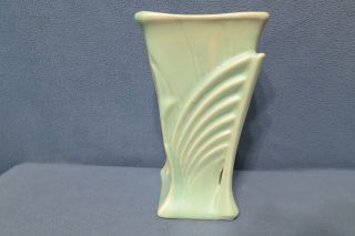 Vintage Mccoy Pottery 2 Handled Vase Green Glaze Art Deco Design 9 1/4 " T 1947