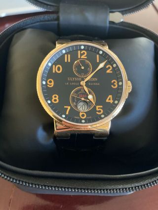 Ulysse Nardin Maxi Marine 41mm Rose Gold Watch 266 - 66 Leather Strap - 135 Grams