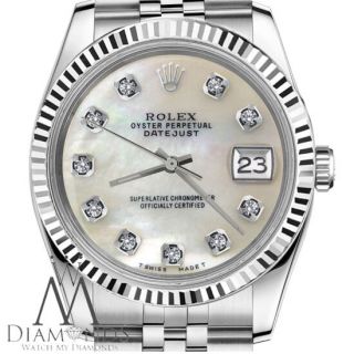 Rolex 36mm Datejust White Mop Mother Of Pearl Diamond Dial Ss Watch