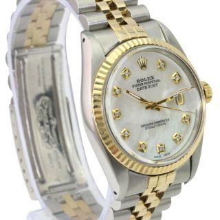 Rolex Mens Datejust Watch 16233 36mm White Mop Diamond Dial 18k Gold Bezel