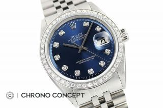 Mens Rolex Diamond Datejust 18K White Gold & Stainless Steel Blue Dial Watch 2