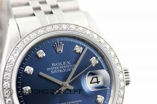 Mens Rolex Diamond Datejust 18K White Gold & Stainless Steel Blue Dial Watch 3