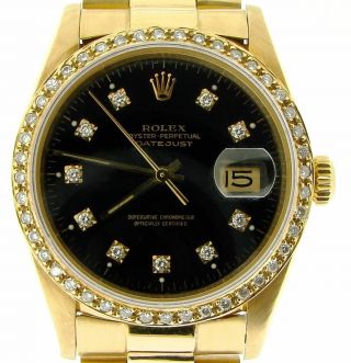 Rolex Datejust 18k Yellow Gold Watch Diamond Dial 1ct Bezel President Style Band