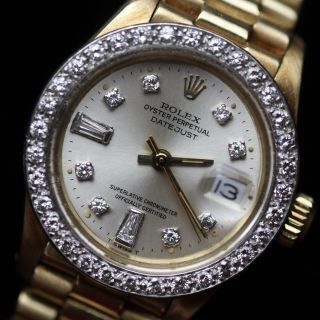 Lady Rolex Datejust 18k Yellow Gold President Diamond Dial & Bezel - 6917