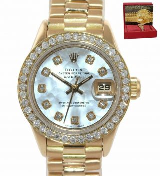 Diamond Bezel Ladies Rolex Datejust President 26mm Mop Diamond 69178 18k Watch