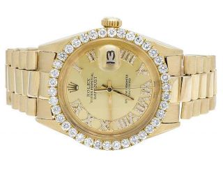 Mens Rolex 18k Yellow Gold Presidential Datejust 36mm Diamond Watch 3.  5 Ct