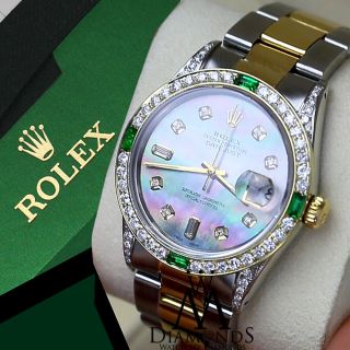 Diamond Rolex Datejust 36mm Stainless Steel Oyster Black Mother Of Pearl Dial