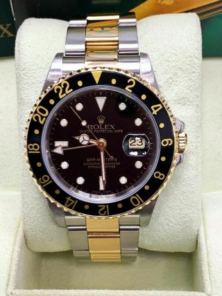 Rolex Gmt Master Ii 16713 Black Dial 18k Yellow Gold & Steel Box Booklets 2003