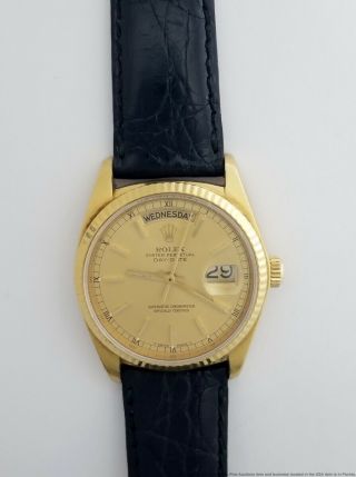 Rolex President 18038 Sapphire Quickset 18k Gold Day Date On Leather Strap
