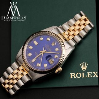 Blue Face Men ' s Rolex 36mm Datejust 18K & SS 8,  2 Diamond Accent Jubilee Watch 2
