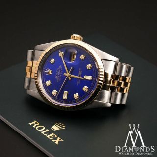 Blue Face Men ' s Rolex 36mm Datejust 18K & SS 8,  2 Diamond Accent Jubilee Watch 3