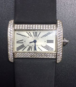 Cartier Tank Divan Authentic 18k White Gold & Diamond Quartz Ladies Watch