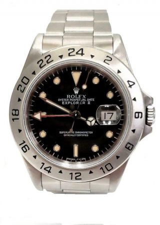 40mm Rolex Explorer Ii Date Stainless Steel Sports Watch Red Gmt Hand 16570
