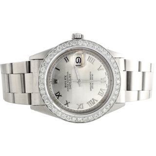 Men Rolex 36mm DateJust Diamond Watch Oyster Steel Band Silver Roman Dial 1.  9 CT 3