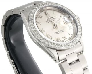Men Rolex 36mm DateJust Diamond Watch Oyster Steel Band Silver Roman Dial 1.  9 CT 6