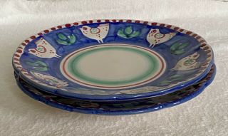 Solimene Vietri Campagna Hand - Painted Pottery Blue Chicken 2 Dinner Plates,