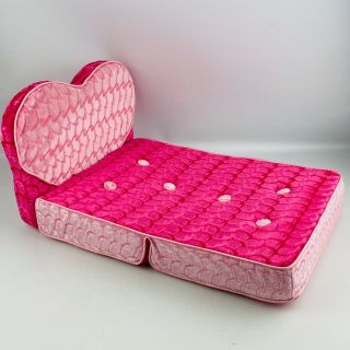 Build A Bear Pink Heart Fold Out Bed Flip Chair Plush 19 X 12 Velvet Buttons