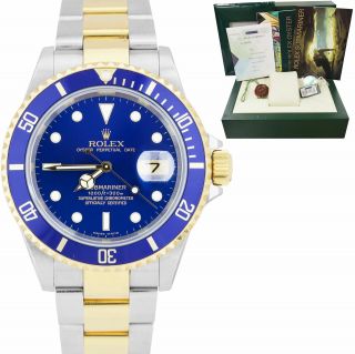 2005 Unpolished Rolex Submariner Two - Tone Blue No - Holes Dive 40mm Watch 16613