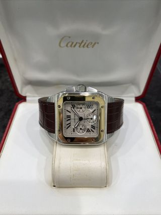 Cartier Stainless/18k Santos 100 Xl Chronograph Automatic Watch W20091x7