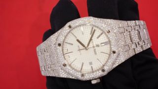 Audemars Piguet Royal Oak 41mm Steel Watch 2500 Diamonds Flower Setting 21 Cts